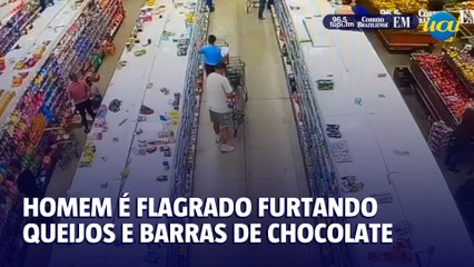 Homem é flagrado furtando barras de chocolate e queijos