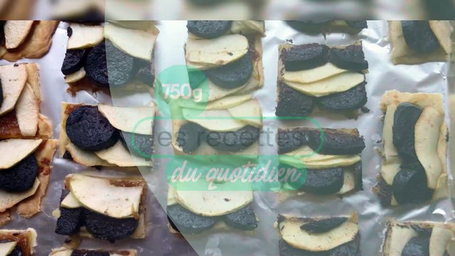 Tarte pomme, boudin et oignons confits