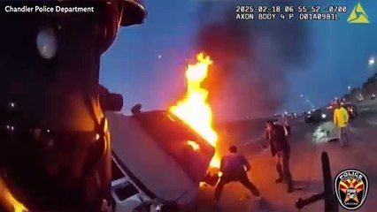 Hero cop and firefighter rescue woman from burning car in Arizona