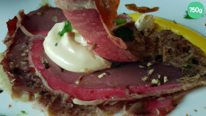 Carpacio de bœuf, mayonnaise vitello au siphon