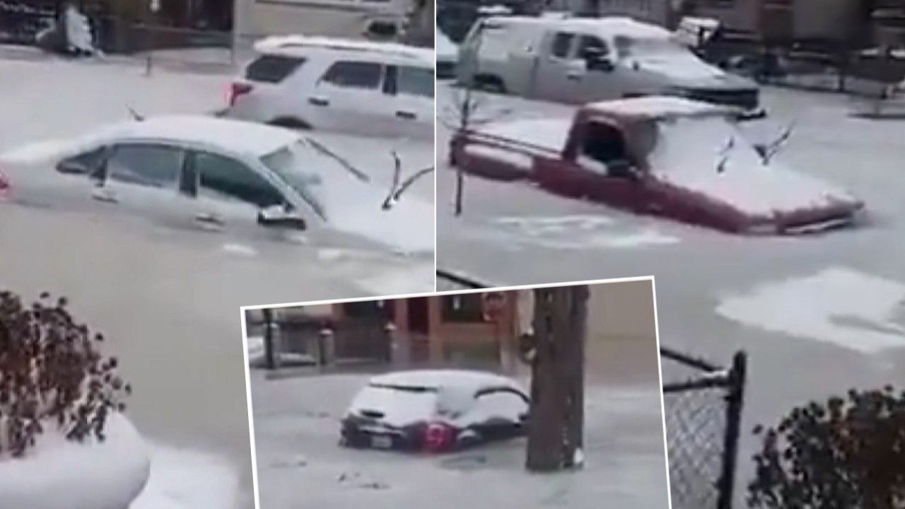 ABD’de soğuk nedeniyle su borusu patladı, sokaklar buzlu su altında kaldı