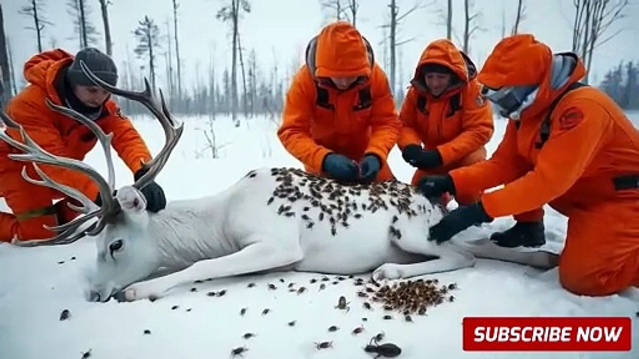 A reindeer was injured by barnacles and parasites, A rescue team successfully rescued the reindeer