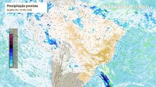 Precipitação e Nebulosidade Prevista para o Brasil entre os dias 20 e 22 de fevereiro.