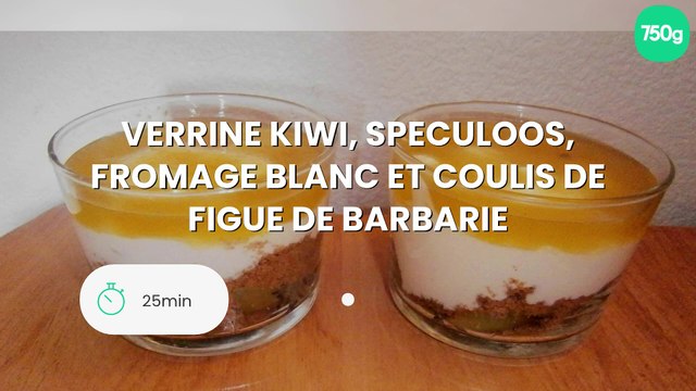 Verrine kiwi, speculoos, fromage blanc et coulis de figue de barbarie