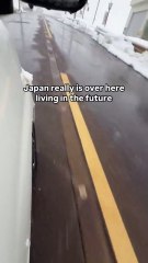Sprinkler system in Japan ejecting warm rain water from underground to melt snow in the road