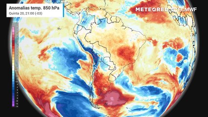 Previsão de Anomalias de Temperatura em 850 hPa até Domingo (23).