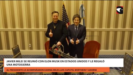 Javier Milei se reunió con Elon Musk en Estados Unidos y le regaló una motosierra