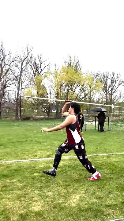 Athlete Loses Footing While Attempting Javelin Throw