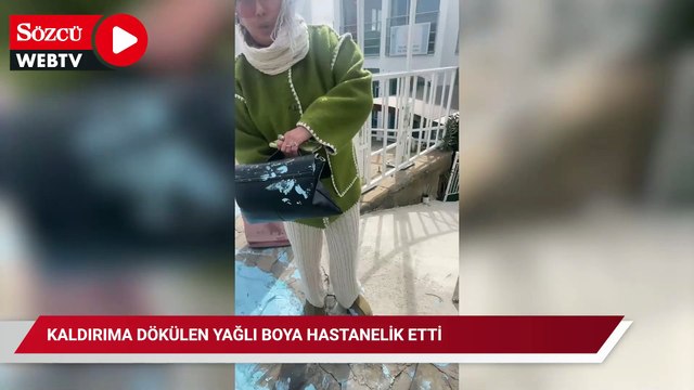 Kaldırıma dökülen yağlı boya hastanelik etti