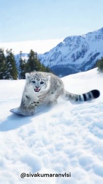 The snow leopard is gracefully snowboarding down the slope with agility and precision.