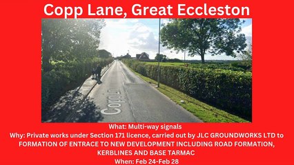 Fylde & Wyre roadworks Feb 24-Mar 2