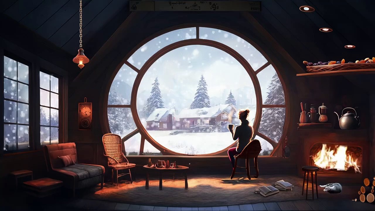 Relax in winter with a crackling fire 🔥 _ Fall asleep quickly _ Winter atmosphere ❄️ _ 4K