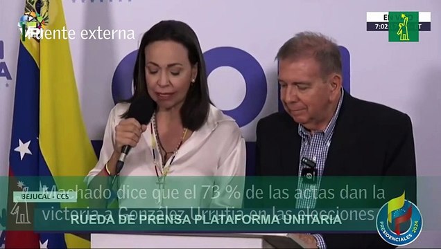 Machado dice que el 73 % de las actas dan la victoria a González Urrutia en las elecciones