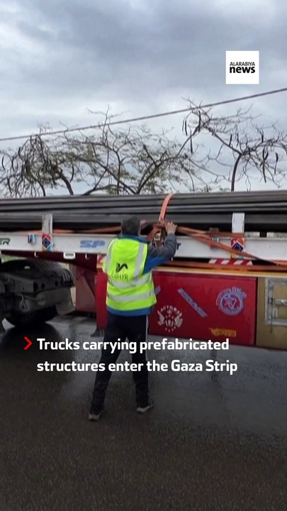 Trucks carrying prefabricated structures enter southern Gaza