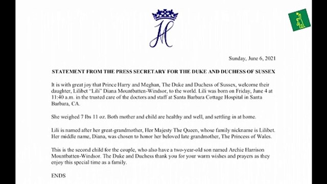 El príncipe Enrique y Meghan Markle anuncian el nacimiento de su hija