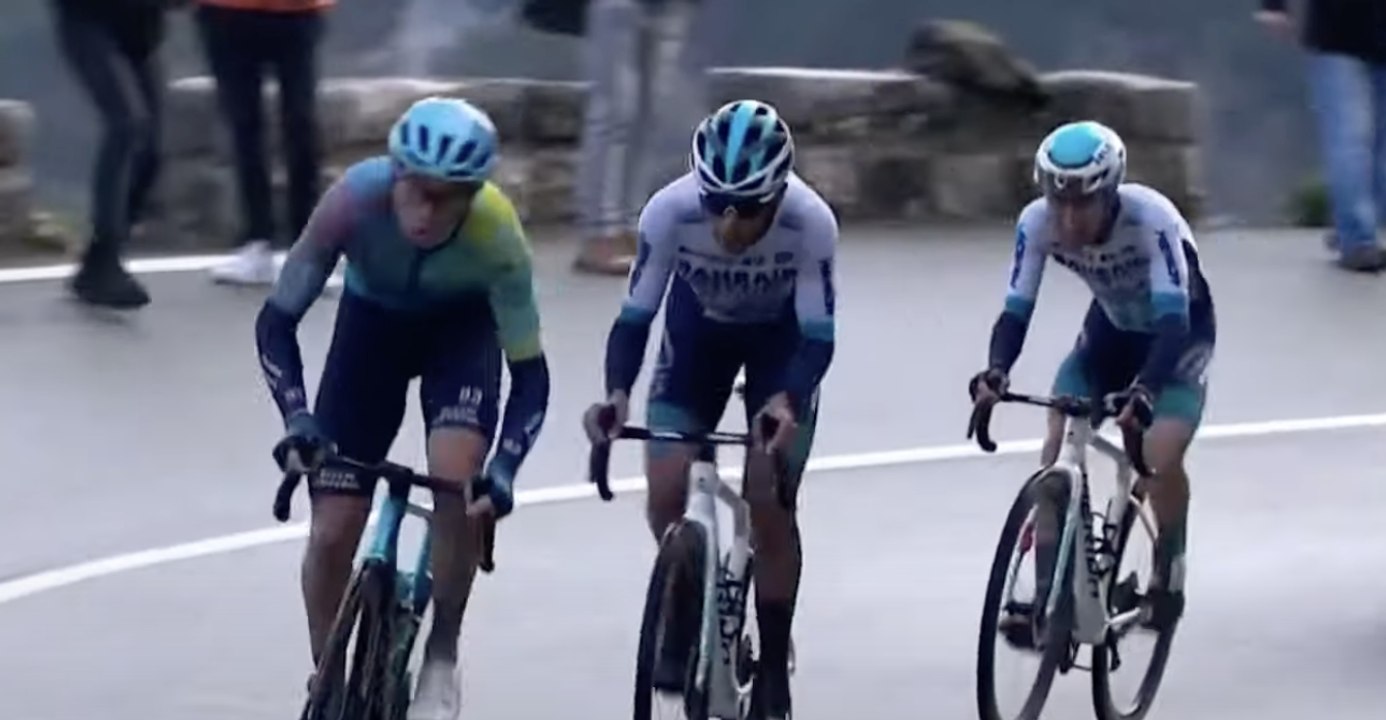 Cyclisme - Tour des Alpes-Maritimes 2025 - Encore Christian Scaroni sur la 1ère étape, la Bahrain Victorious de Lenny Martinez frustrée