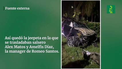 Así quedó la jeepeta en la que se trasladaban salsero Alex Matos y Amelfis Díaz, la manager de Romeo Santos