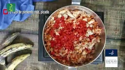Lasaña de plátano maduro con salsa boloñesa con bacalao noruego