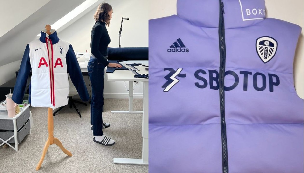 Woman turns football shirts into puffer jackets