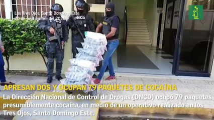 Apresan dos y ocupan 79 paquetes presuntamente de cocaína en Santo Domigo Este