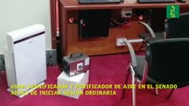 Usan ozonificador y purificador de aire en el Senado antes de iniciar sesión ordinaria