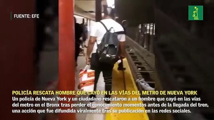 Un policía rescata hombre que cayó en las vías del metro de Nueva York