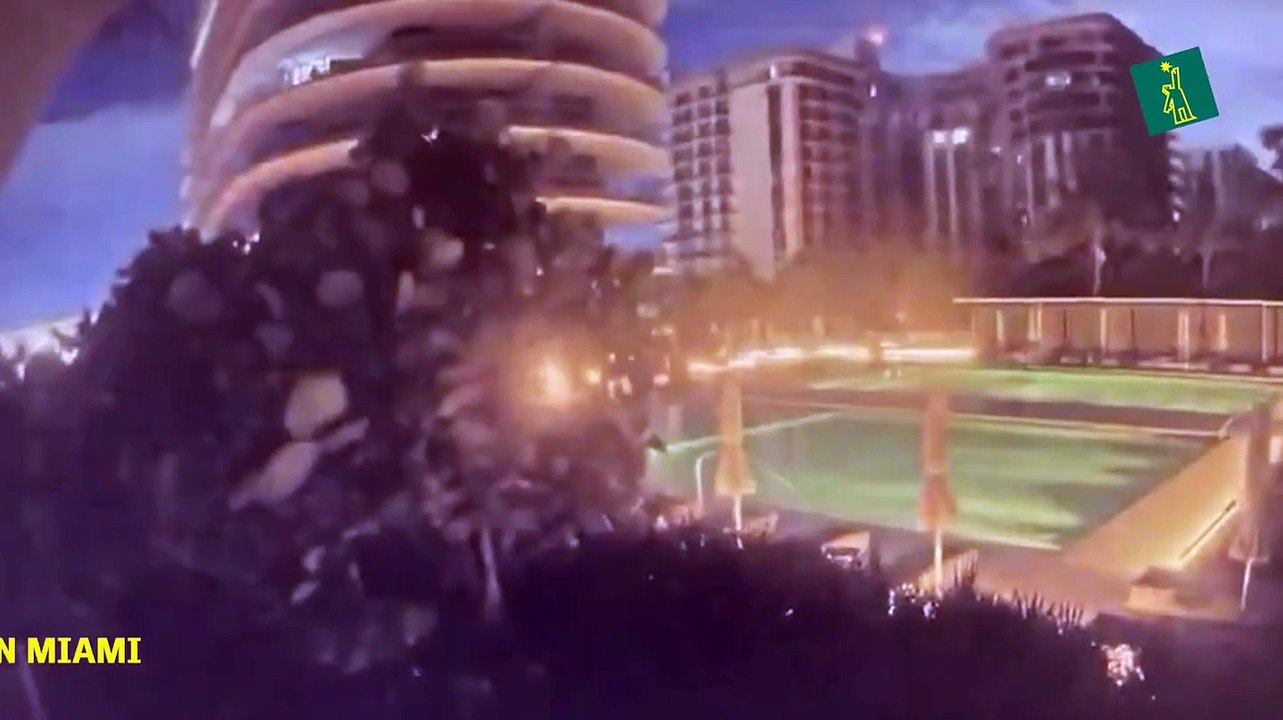 Momento en que se derrumba edificio en Miami.