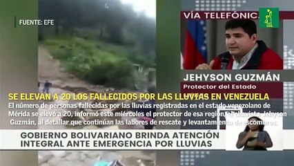 Se elevan a 20 los fallecidos por las lluvias en Venezuela