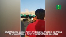 Momento cuando algunas partes de la montaña Geno en el sur de Irán colapsaron debido al fuerte terremoto de hace unas horas