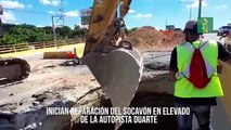 Inician reparación del socavón en elevado de la autopista Duarte
