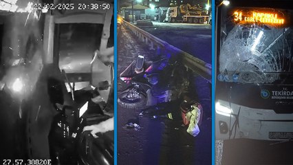 Tekirdağ'da belediye otobüsünün çarptığı motosikletli hayatını kaybetti; kaza anı kamerada