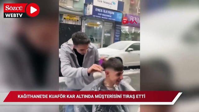 Kağıthane'de kuaför kar altında müşterisini tıraş etti