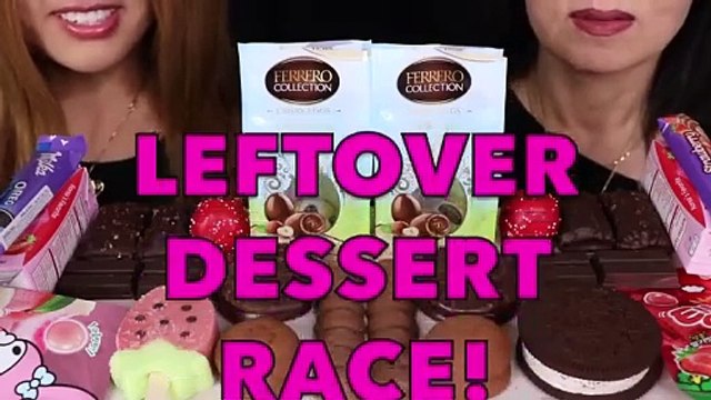 ASMR LEFTOVER DESSERT RACE! STRAWBERRY CAKE POPS, FERRERO EGGS, MILKA CHOCOLATE,