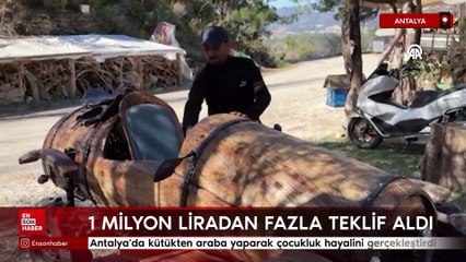Antalyalı marangoz, kütükten araba yaparak çocukluk hayalini gerçekleştirdi