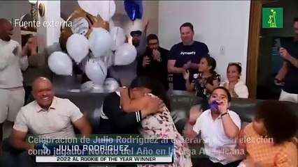 Celebración de Julio Rodríguez al enterarse de su elección como jugador Novato del Año en la Liga Americana