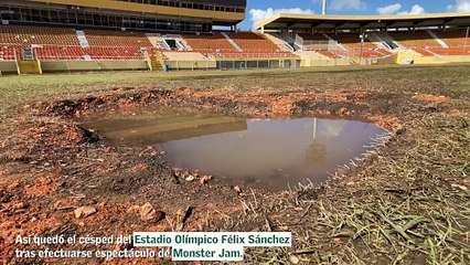 Así quedó el Estadio Olímpico Félix Sánchez tras el paso del espectáculo Monster Jam