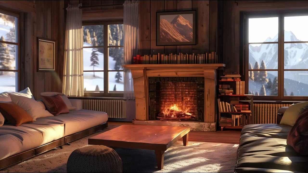 Relaxing Snowstorm for Sleeping ❆ 😴 _ Snowstorm Sounds with Fireplace Crackling 🔥 _ 4K
