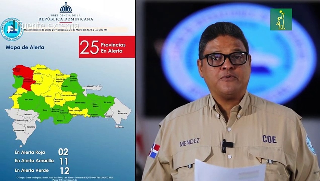 COE mantiene 25 provincias bajo alerta por incidencia de vaguada