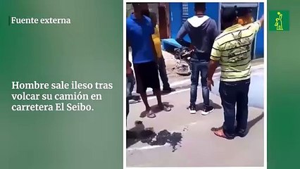 Hombre sale ileso tras volcar su camión en carretera El Seibo
