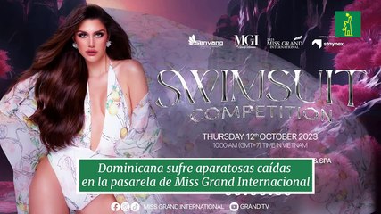 Dominicana sufre aparatosas caídas en la pasarela de Miss Grand Internacional
