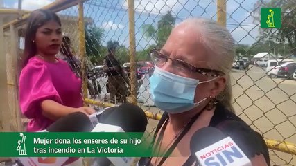Mujer dona los enseres de su hijo tras incendio en La Victoria