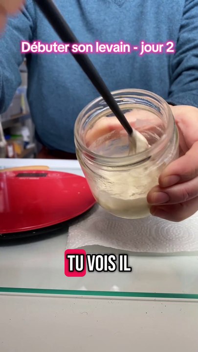 Aujourd’hui notre levain était gluant et sentait un mélange de yaourt et de farine. #levain
