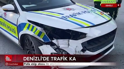 Denizli’de polis ekip otosu ile otomobil kavşakta çarpıştı