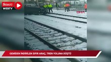 Gemiden indirilen sıfır araç, tren yoluna düştü