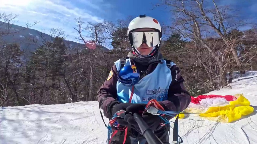Cat joins owner on parachute-skiing adventure - sporting its very own tiny  helmet