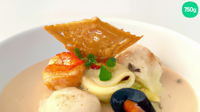 Ravioles de Saint-Jacques et julienne de légumes, bisque de langoustines au foie gras et truffes