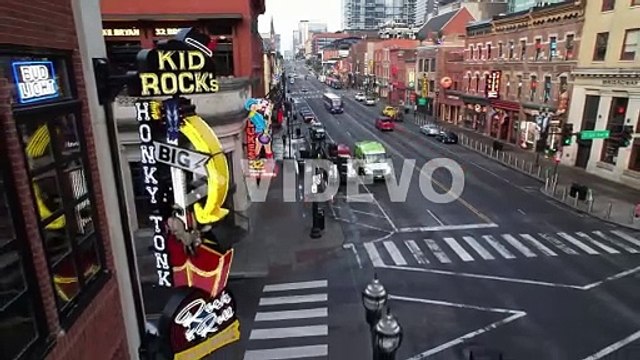 aerial pullout honky tonks on broadway street in nashville tennessee