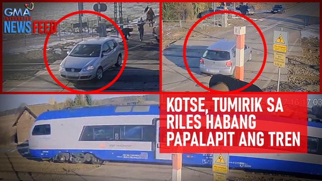 Makapigil-hininga! Kotse, tumirik sa riles habang papalapit ang tren | GMA Integrated Newsfeed