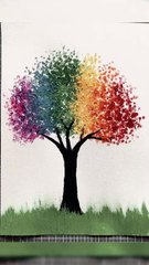 Use cotton swabs and paint to paint a pretty rainbow tree I wish you luck every day