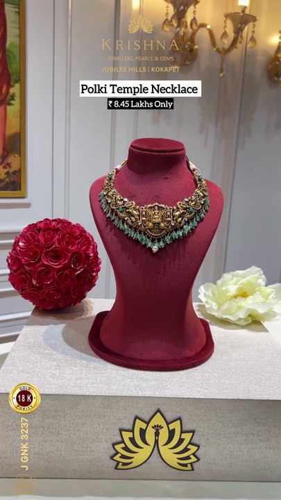 18K Gold Polki Temple Necklace with Lord Balaji & Lakshmi Devi